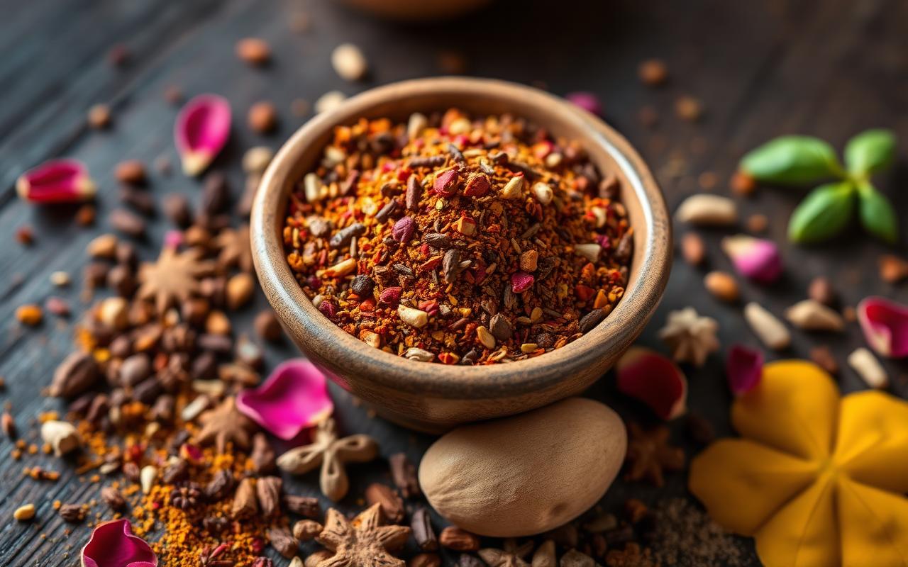 Ras el hanout — Fas kökenli, onlarca baharatın buluştuğu kompleks ve çiçeksi aromalı Kuzey Afrika karışımı
